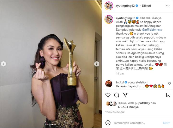 Ayu Ting Ting Tulis Janji dan Harapan Usai Sabet Piala di Penghargaan \'Anugerah Dangdut Indonesia\'