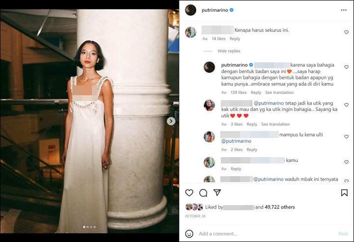 Putri Marino Beri Pesan Bijak Nan Menohok Kala Tubuhnya Dicibir Terlalu Kurus