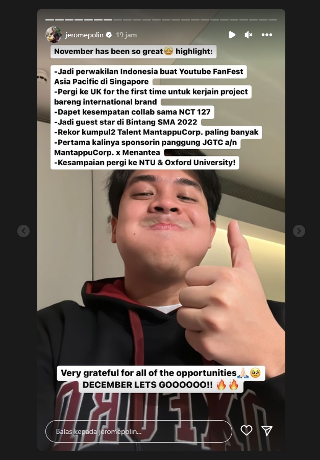 Beber Pencapaian di November, Jerome Polin: Kita Gak Ngelawan Orang Lain Tapi Diri Sendiri