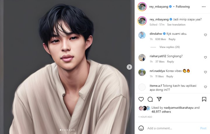 Rey Mbayang Makin Disebut Mirip Song Kang Saat Pamer Foto Versi Avatar