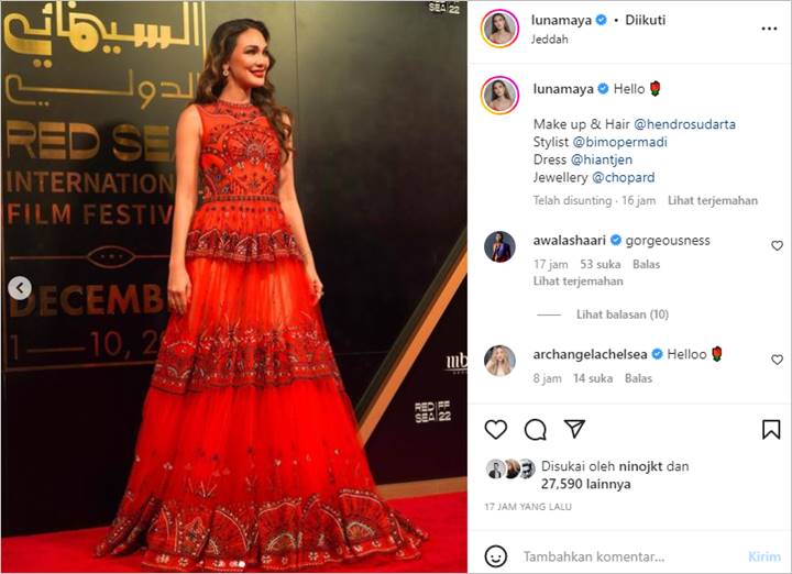 Luna Maya Tampil dengan Dress Menawan di Momen Red Carpet di \'Red Sea Film Festival 2022\'