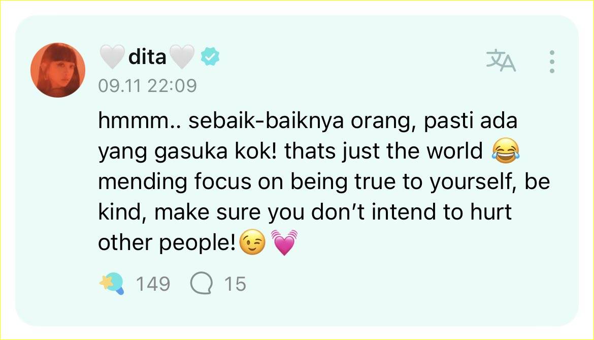 Dita Karang Secret Number sempat mengungkapkan untuk fokus menjadi lebih baik dibandingkan mengurusi orang yang tidak menyukainya