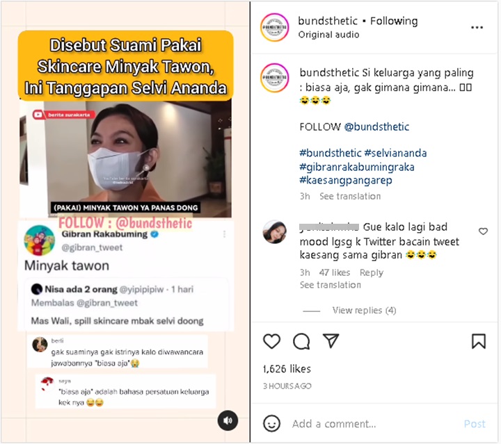 Gibran Rakabuming Sebut Istri Pakai Skincare Minyak Tawon, Selvi Ananda Bereaksi