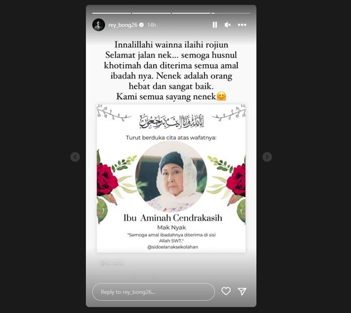 Aminah Cendrakasih \'Mak Nyak\' Tutup Usia, Rey Bong Berduka: Sayang Nenek
