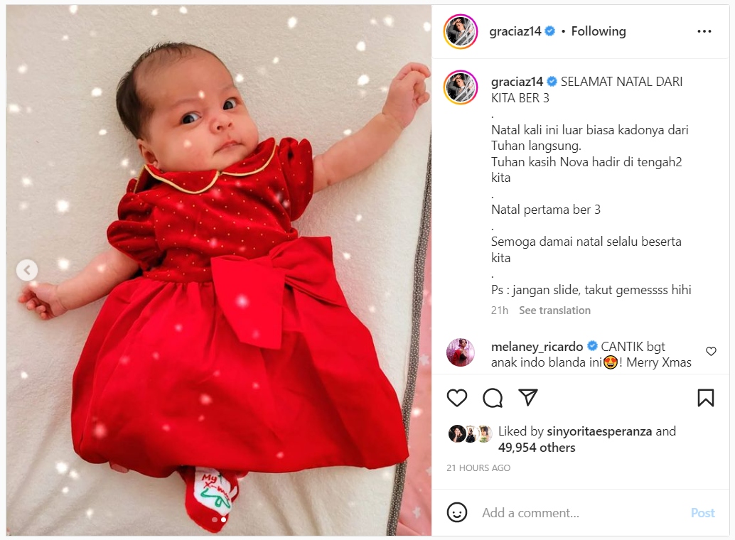 Natal Pertama Jadi Ibu, Gracia Indri Peringatkan Postingannya Bareng Anak Tak di-Slide