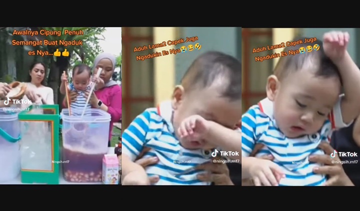 Rayyanza Cipung Kelelahan Saat Jualan Es, Aksi Lap Keringat Bikin Ngakak
