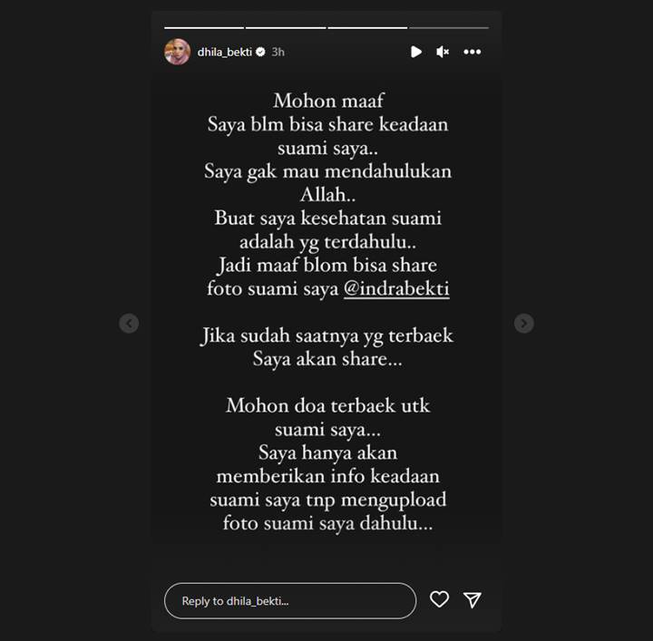 Istri Jelaskan Alasan Belum Share Foto Indra Bekti Setelah Siuman