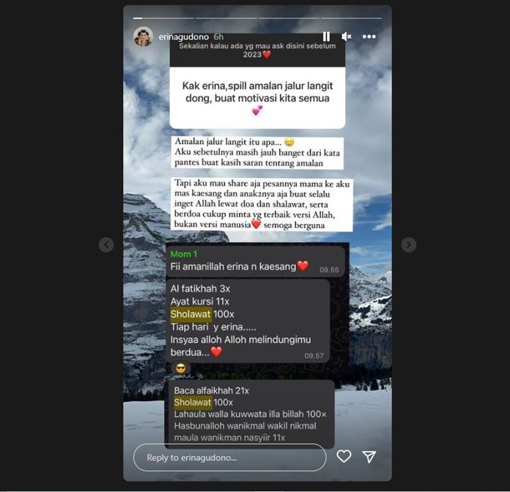 Erina Gudono Beber Chat dari Sang Ibu Usai Diminta Berbagi Tips Amalan Jalur Langit