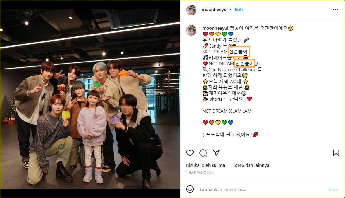 Momen NCT Dream dengan putri Moon Hee Jun H.O.T