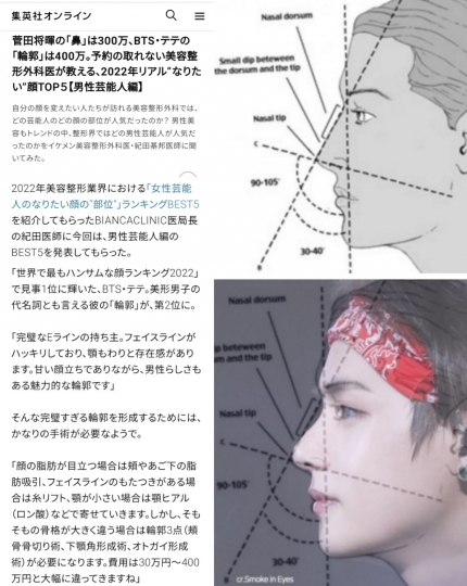 Detail wajah V BTS yang dinilai memiliki E-Line sempurna