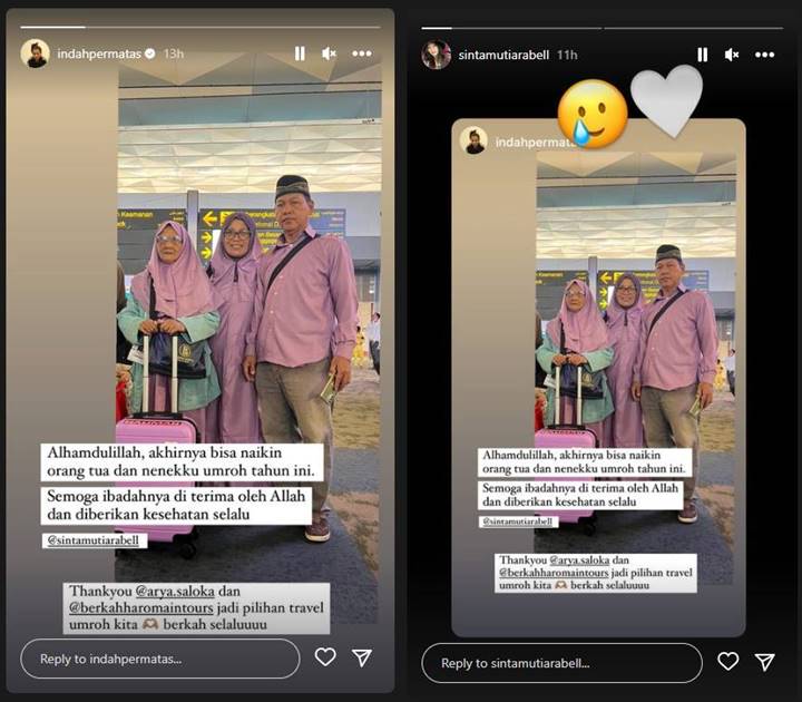 Indah Permatasari Tulis Pesan Menyentuh di Foto Saat Sang Ibu Berangkat Umrah