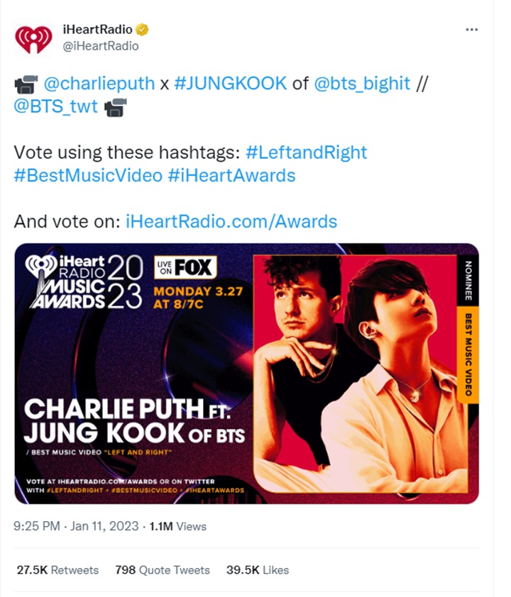 Jungkook BTS Solois K-Pop Pertama Tembus Nominasi iHeart Radio Music Awards