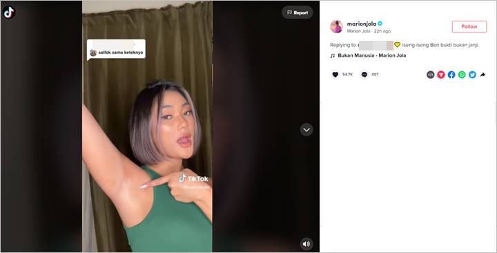 Marion Jola Beri Balasan Savage ke Netizen yang Komentari Soal Ketiak di Video Lagu Barunya