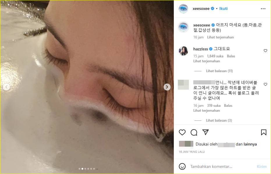 Post baru Han So Hee di Instagram pribadinya
