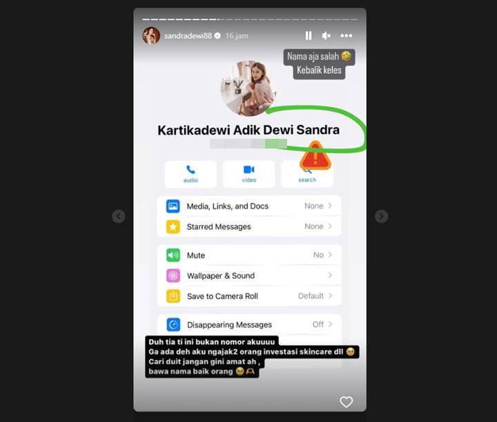 Savage, Sandra Dewi Beri Sindiran Pedas Usai Namanya Dicatut Nomor Palsu Ajakan Investasi Skincare