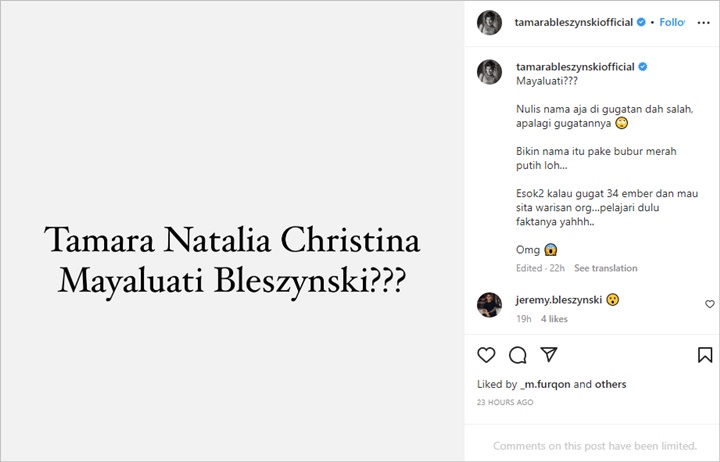 Tamara Bleszynski Heran Sang Kakak Malah Salah Sebut Namanya Saat Gugat Rp34 M