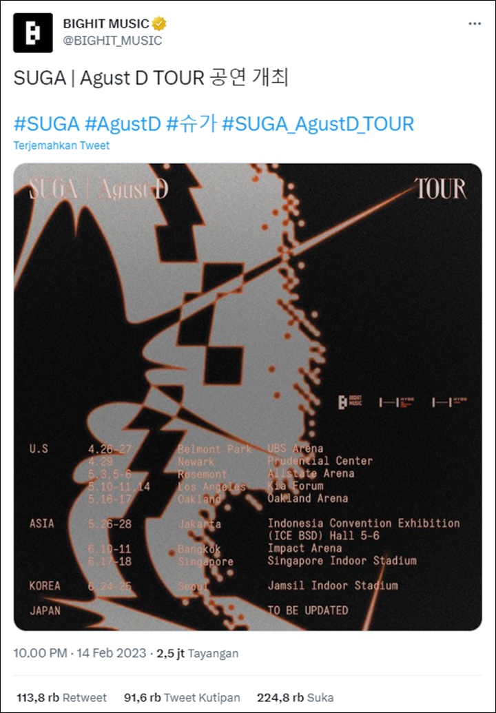 Surprise! Suga BTS Gelar \'Agust D Tour\', Jakarta Termasuk