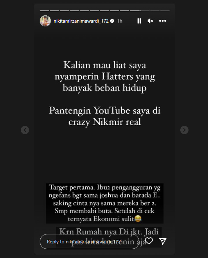 Nikita Mirzani Bakal Samperin Haters, Targetkan Ibu-Ibu Penggemar Bharada E
