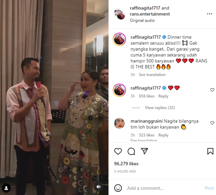Tangis Nagita Slavina Pecah Saat Ajak 500 Karyawan RANS Dinner Bareng