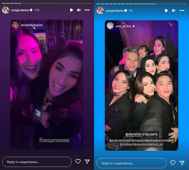 Pakai Dress Seksi, Ussy Sulistiawaty Malu-malu Tutupi Aurat di Ultah Olla Ramlan