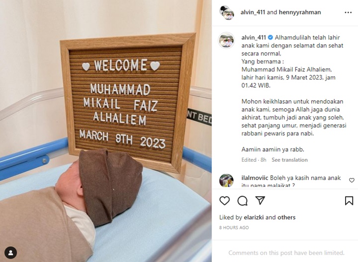 Istri Alvin Faiz Lahirkan Bayi Tampan, Yusuf Putra Larissa Chou Gercep Ajak Video Call