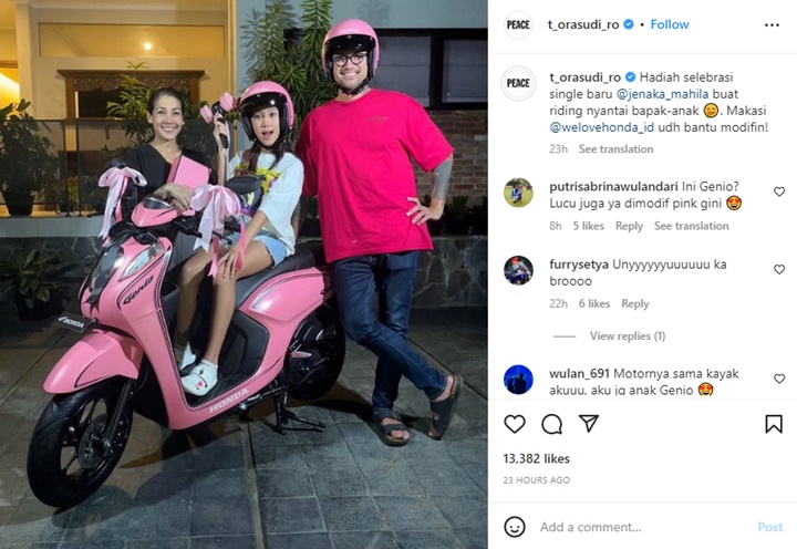 Unyu Banget, Tora Sudiro Rela Modifikasi Motor Jadi Serba Pink Demi Anak