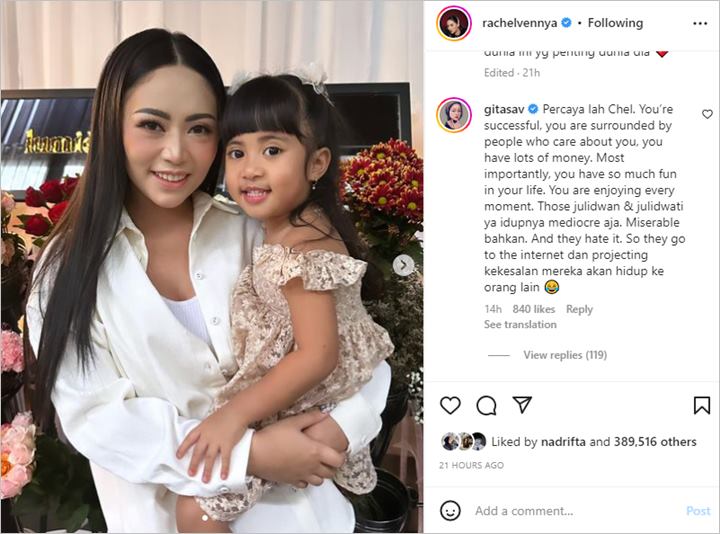 Rachel Vennya Curhat Soal Haters, Gita Sav Nimbrung Sampaikan Pesan Manis