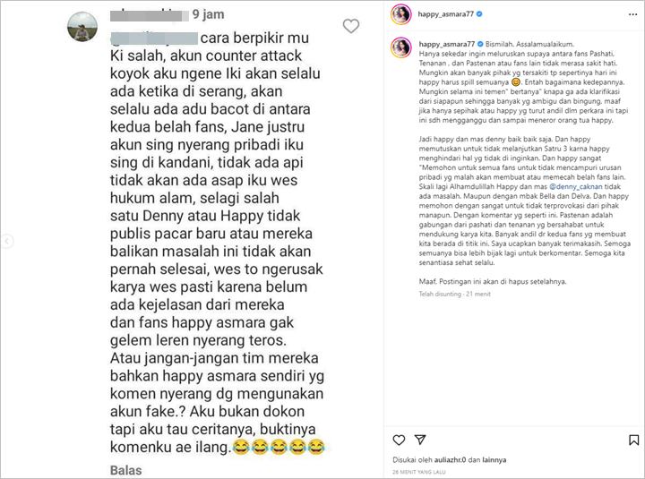 Happy Asmara Klarifikasi Hubungan dengan Denny Caknan Usai Muncul Fanwar Hingga Ortu Ikut Diteror