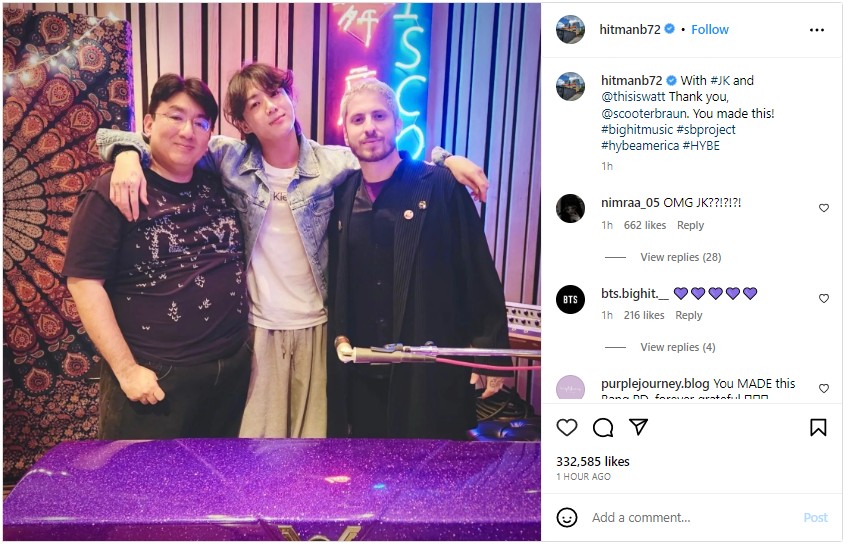 Bang Si Hyuk Bikin Heboh Unggah Foto Jungkook Bareng Produser Andrew Watt