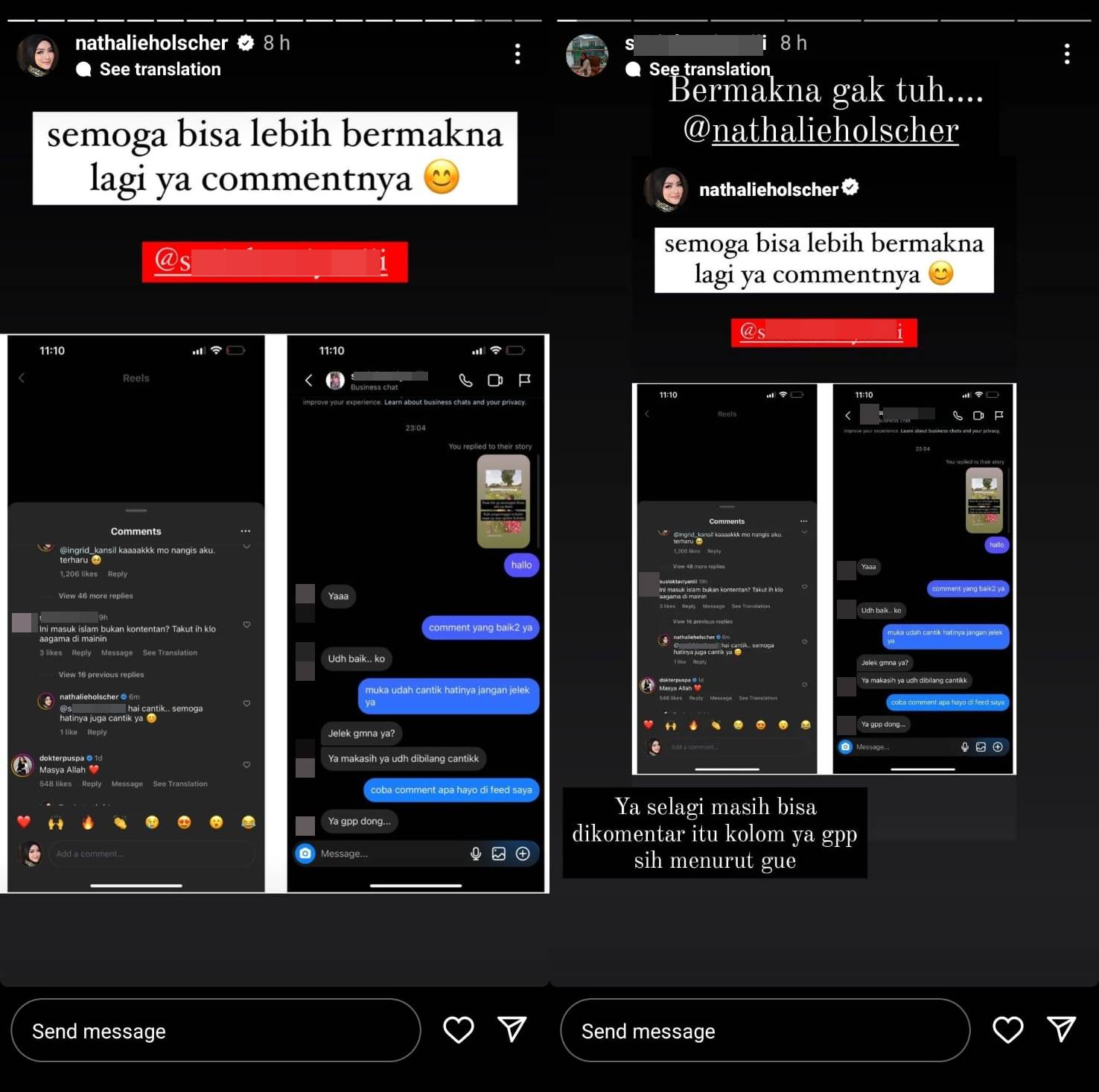 Nathalie Holscher memberikan respons ke seseorang yang berprasangka buruk ke sang adik mualaf