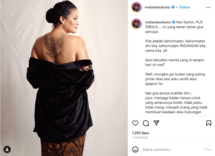 Peringati Hari Kartini, Melanie Subono Anggun Berkebaya Seraya Pamer Tato Unik di Punggung