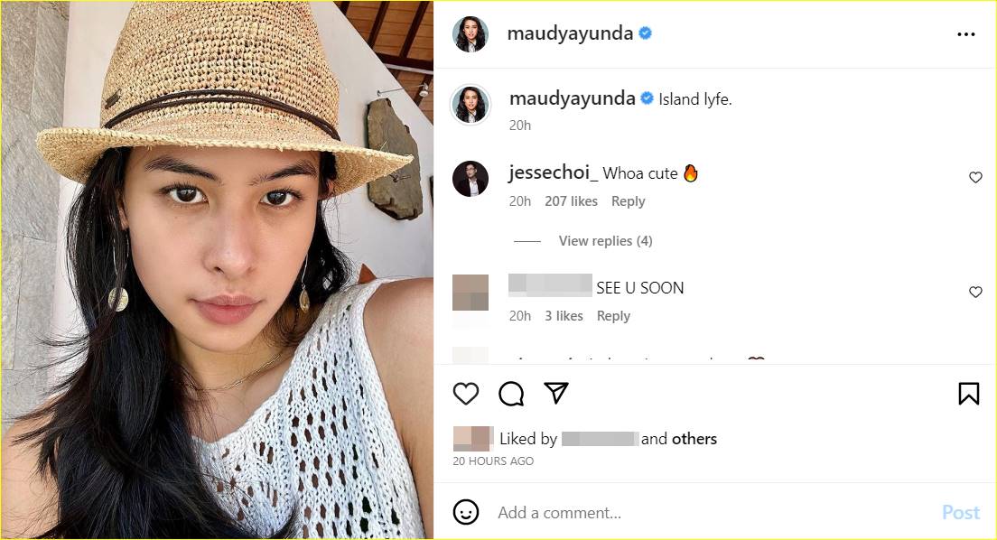 Jesse Choi mengomentari unggahan baru Maudy Ayunda
