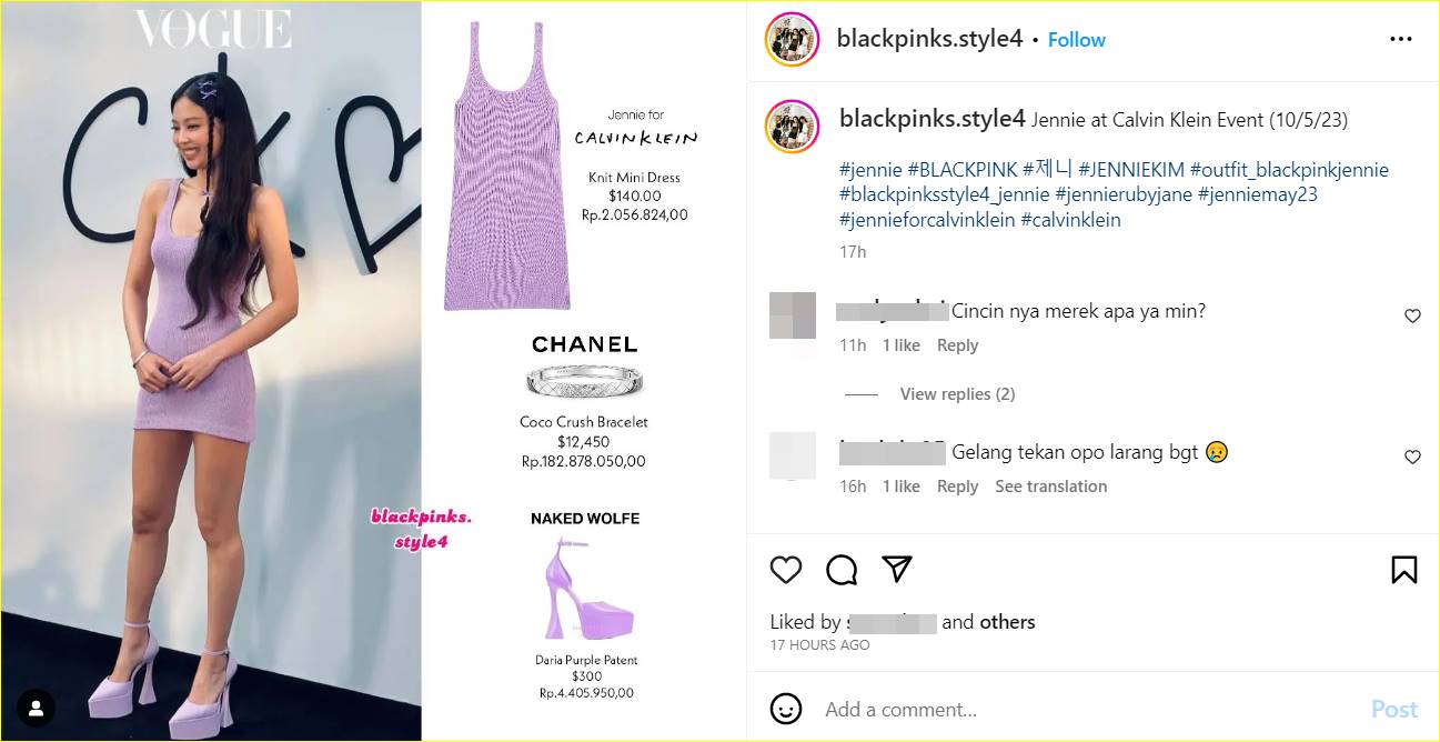 detail harga item yang dipakai Jennie BLACKPINK di acara Calvin Klein