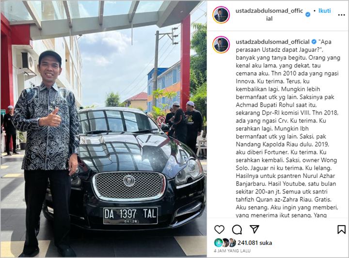 Ustaz Abdul Somad Bakal Lelang Mobil Jaguar Hadiah Seorang Penggemar, Fakta Luar Biasa Lain Terkuak