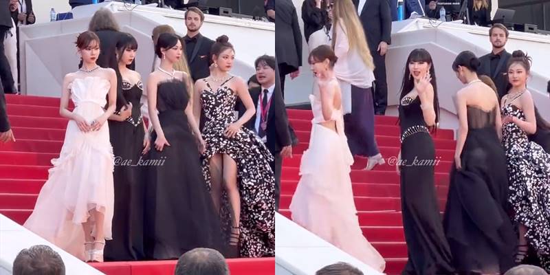 detail gaun aespa di red carpet festival film Cannes
