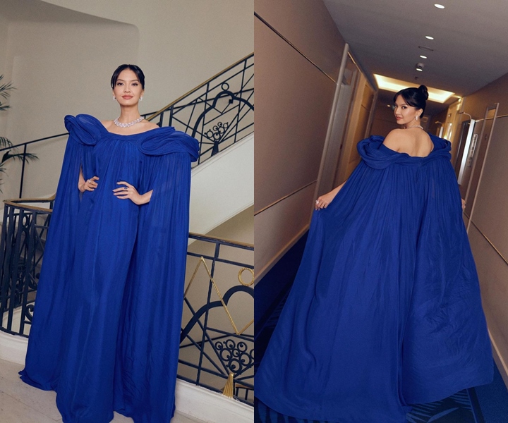 Raline Dengan Electric Blue Chiffon Actual Waterfall Dress