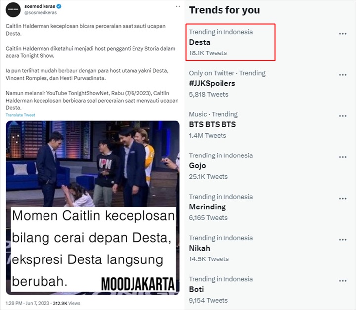 Desta Auto Trending Usai Tegur Caitlin Halderman yang Keceplosan Bahas Cerai