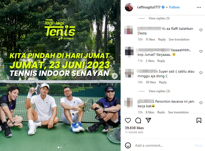 Raffi Ahmad Kabarkan Pertandingan \'Lagi Lagi Tenis\' Dimajukan, Tuai Kekecewaan