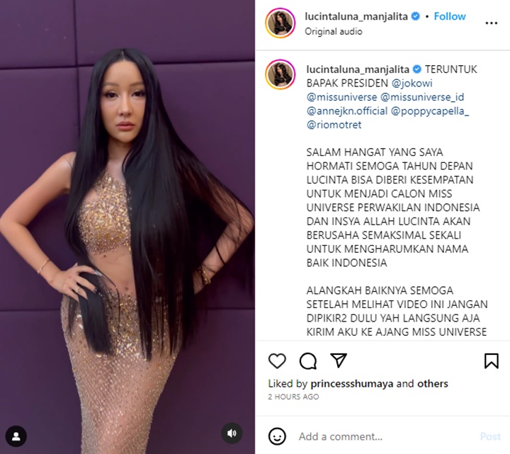 Lucinta Luna Tulis Surat Terbuka Untuk Presiden Jokowi, Isinya Membagongkan