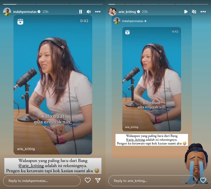 Indah Permatasari Tertawakan Isi Rekening Arie Kriting