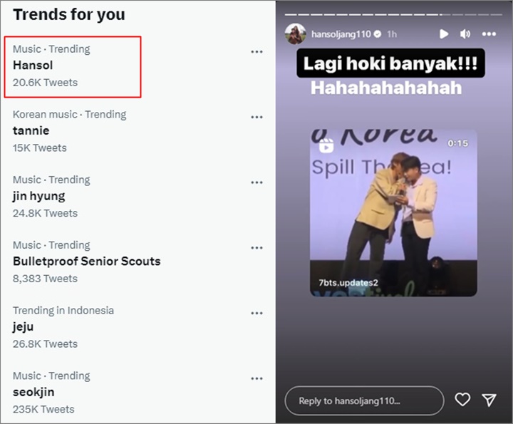 Bisik-bisikan dengan V BTS, Jang Hansol Auto Trending Hingga Bikin Iri
