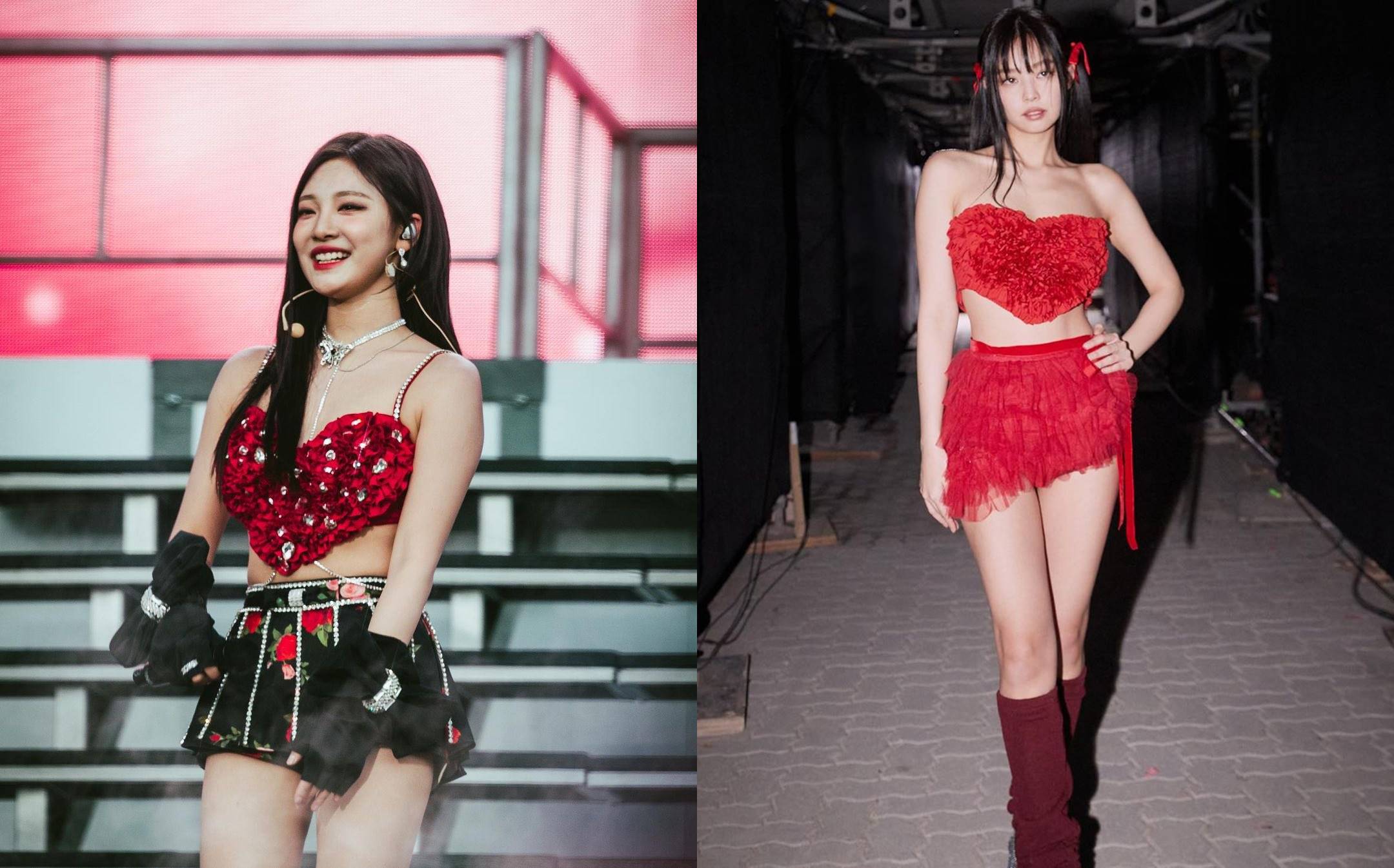 Jennie BLACKPINK dan Ningning aespa memakai stage outfit sama