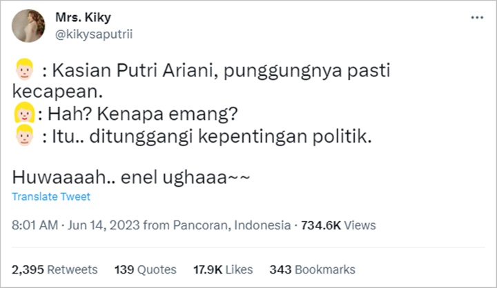 Kiky Saputri Kasihani Putri Ariani, Singgung Soal Ditunggangi Kepentingan Politik