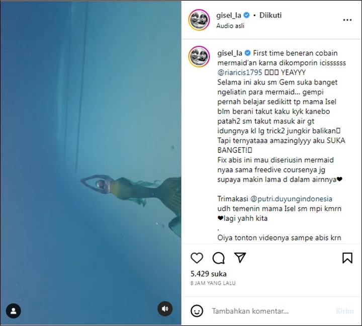 Gisella Anastasia Ikutan Jadi Mermaid Usai Dikompori Ria Ricis, Dipuji Sudah Jago Banget!