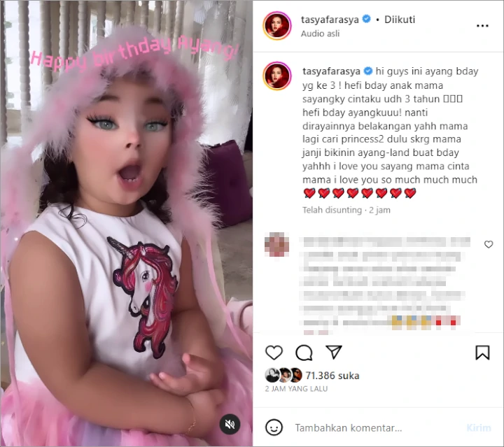 Tasya Farasya Janji Mau Bikin Ayangland Untuk Rayakan Ultah ke-3 Sang Putri