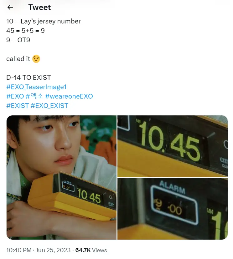 angka-angka di teaser D.O. EXO diduga menggambarkan Lay