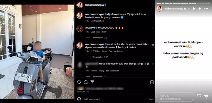 Hanum Mega Jual Vespa Demi Anak di Tengah Isu Selingkuh Suami
