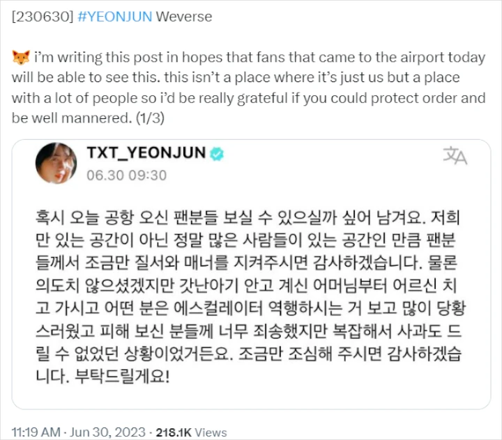 Yeonjun TXT Marahi Fans Rusuh di Bandara, Ibu dan Bayi Hampir Jadi Korban