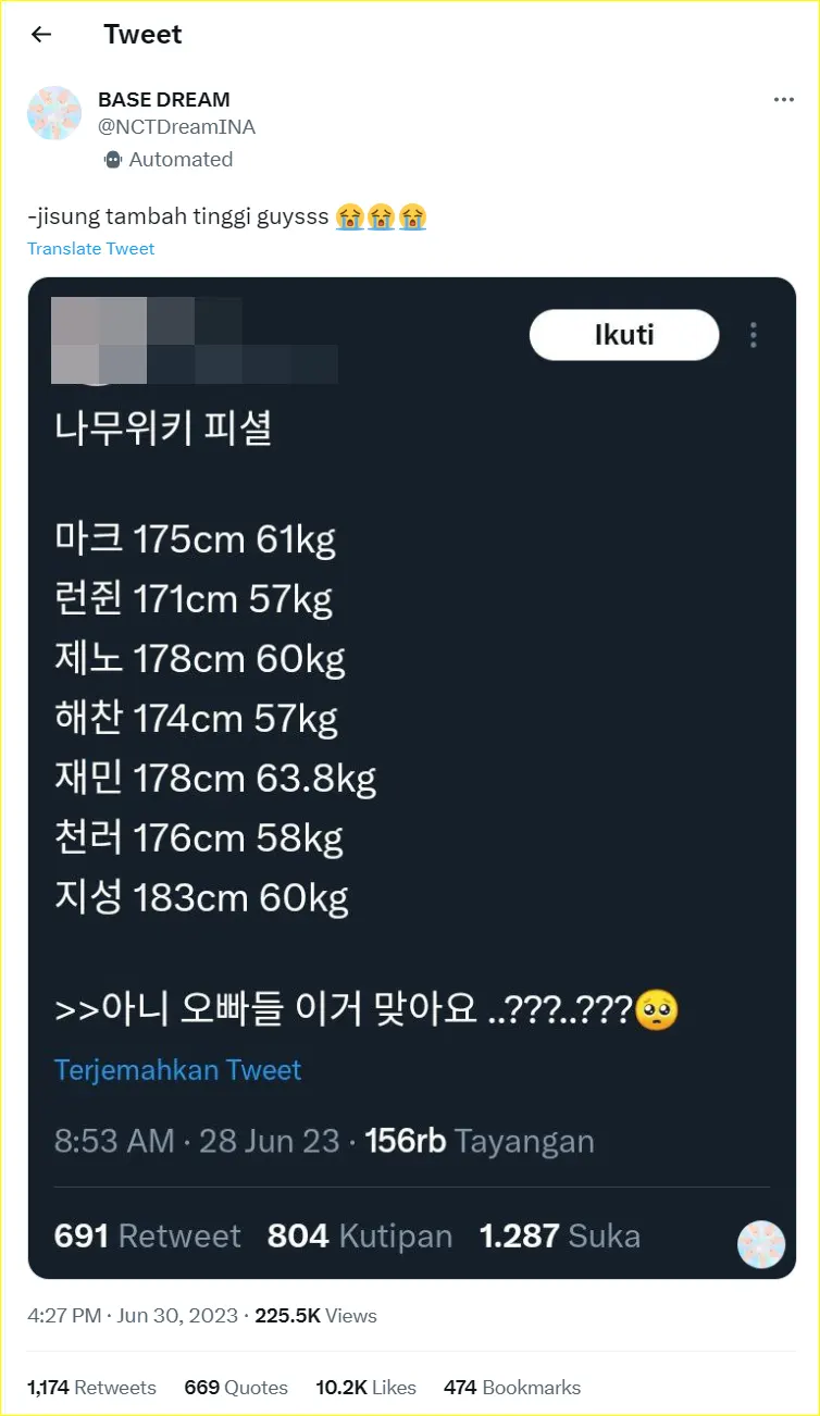 Jisung NCT menjadi perbincangan para penggemar karena tinggi