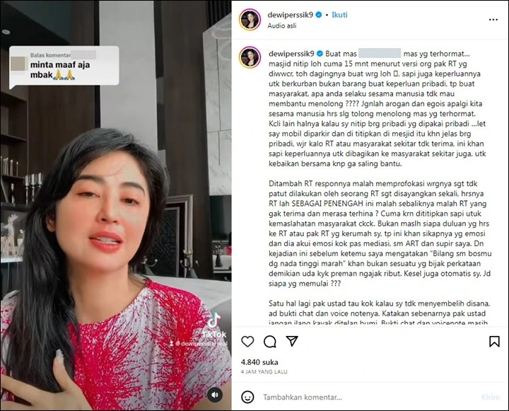 Didesak Minta Maaf, Dewi Persik Kembali Bahas Arogansi Pak RT
